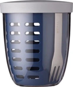 Mepal – Fruit-& Veggie Pot Ellipse – Fruitbox Voor Onderweg - Nordic Denim – Voorzien Van Vergietje En RVS Vorkje