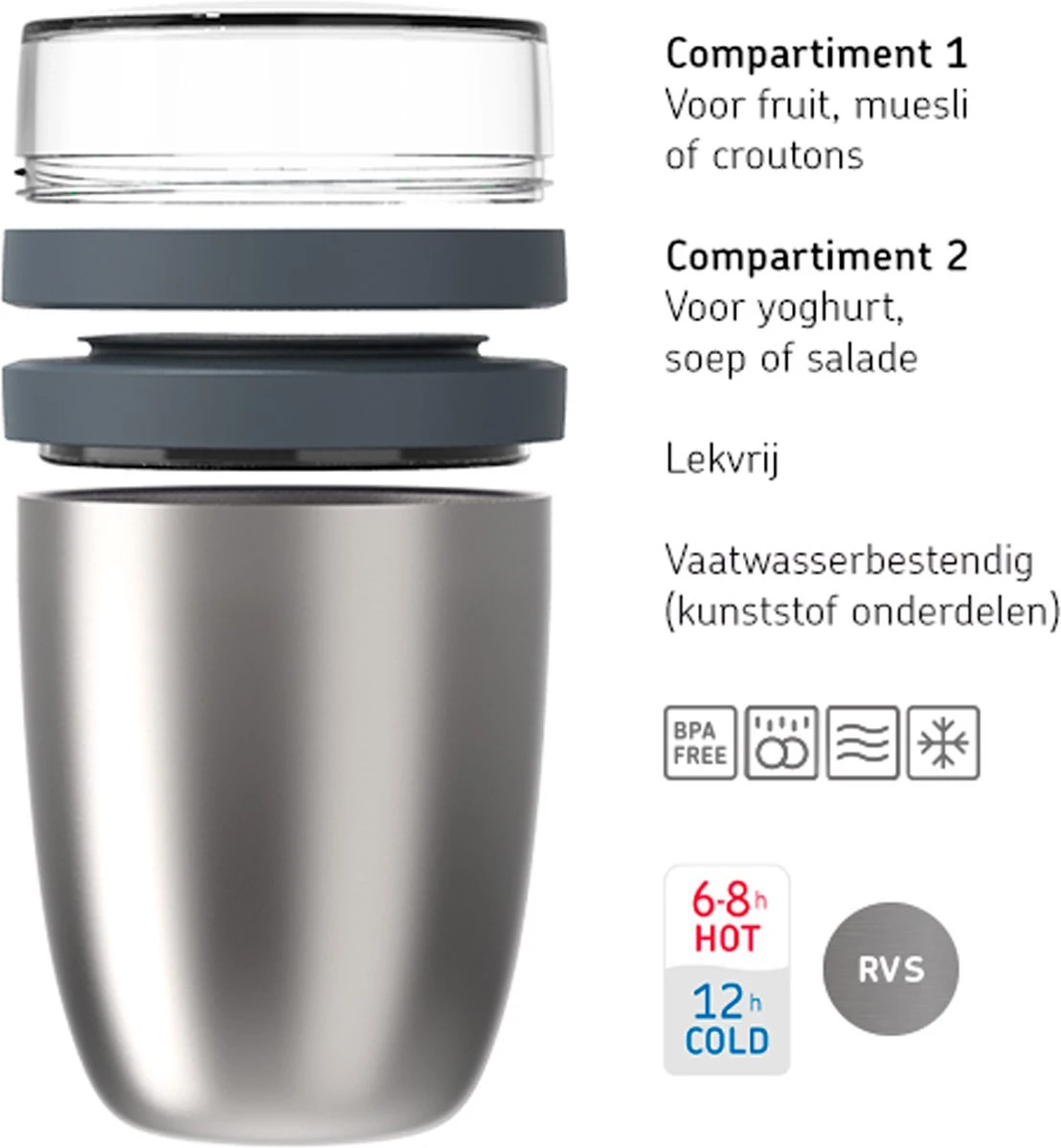 Mepal – Isoleer Lunchpot Ellipse – Houdt Je Eten 6-8 Uur Warm En 12 Uur Koud – Titanium – 2 Compartimenten – Soep Beker To Go – Yoghurt Beker Muesli - Thermos Lunchbox 5 Mepal – Isoleer Lunchpot Ellipse – Houdt Je Eten 6-8 Uur Warm En 12 Uur Koud – Titanium – 2 Compartimenten – Soep Beker To Go – Yoghurt Beker Muesli - Thermos Lunchbox - Afbeelding 3
