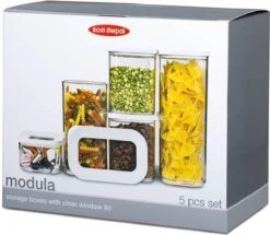 Mepal – Starterset Bewaardoos Modula – 7-delig – Wit – Bewaardozen Voedsel – Voorraaddozen - Stapelbaar -Mepal 1200x1044