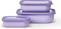Mepal - Multikom Cirqula Rechthoekig 3-delige Set (500+1000+2000) - Mag In De Vriezer, Magnetron En Vaatwasser – Nordic Lilac – Meal Prep Bakjes - Bewaardozen Met Deksel