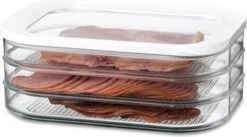 Mepal – Vleeswarendoos Modula 3-laags – Wit – Bewaardoos Met Deksel – Zicht Op Inhoud - Stapelbaar – Koelkastdoos -Mepal 1200x667