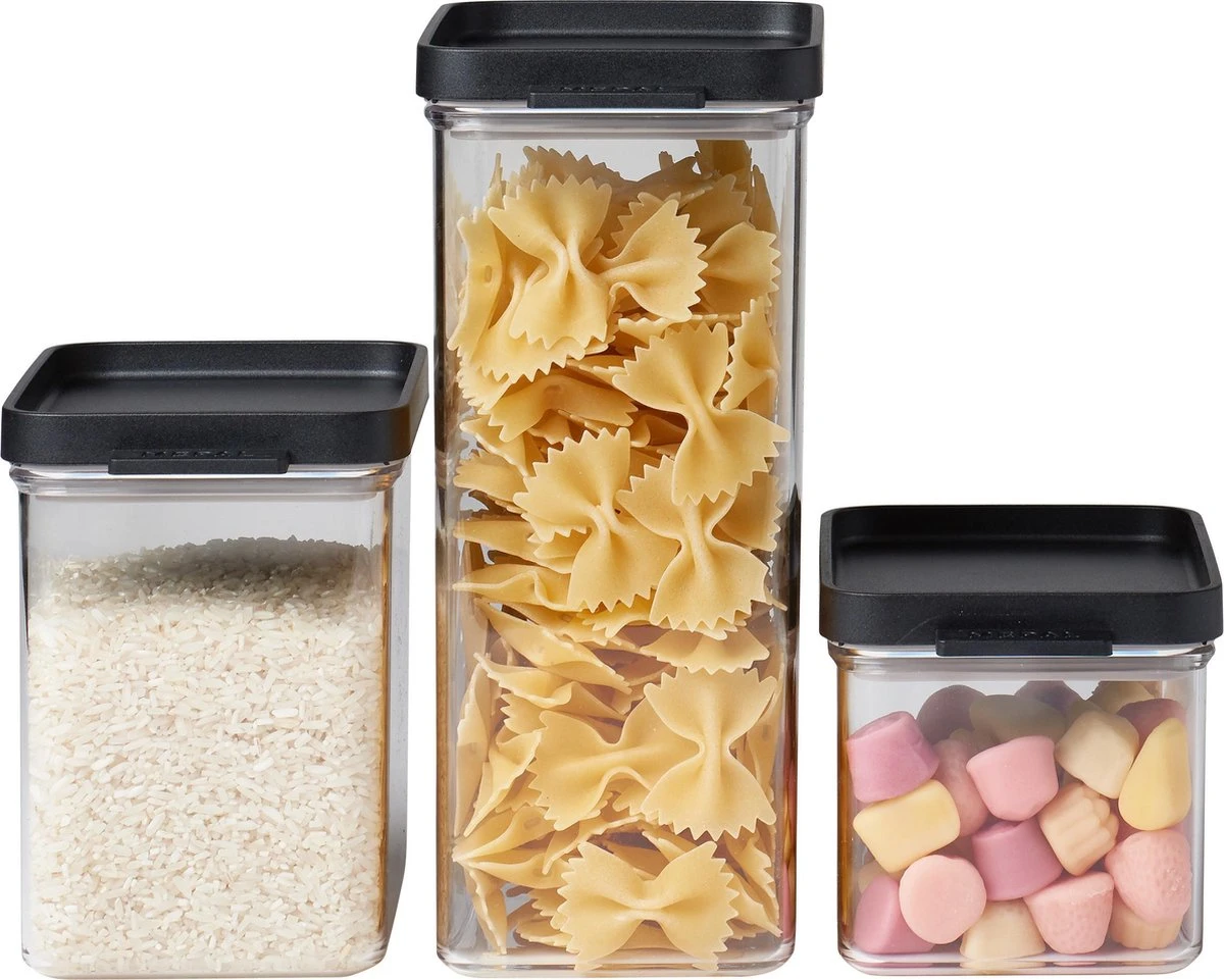 Mepal – Omnia Set Bewaardoos 3-delig – Black – Bewaardozen Voedsel – Makkelijk Stapelbare Voorraadpotten – Lucht En- Aromadicht 3 Mepal – Omnia Set Bewaardoos 3-delig – Black – Bewaardozen Voedsel – Makkelijk Stapelbare Voorraadpotten – Lucht En- Aromadicht