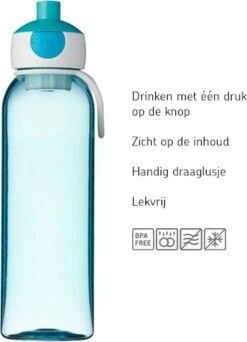 Mepal – Waterfles Pop-up Campus – 500 Ml – Turquoise – Drinkfles Kinderen – Zicht Op Inhoud – BPA Vrij -Mepal 867x1200