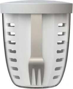 Mepal – Fruit-& Veggie Pot Ellipse – Fruitbox Voor Onderweg - Wit – Voorzien Van Vergietje En RVS Vorkje -Mepal 990x1200